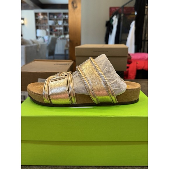 Sam Edelman Women's Rowan Slides Gold Leather Platform Size 7.5 - Picture 3 of 8